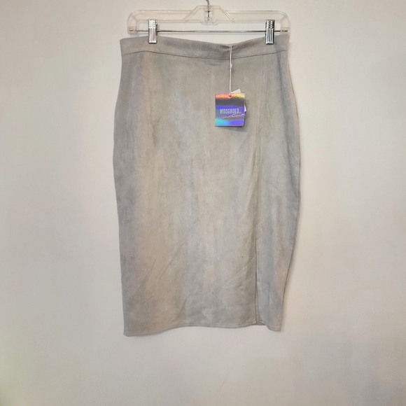 Missguided thigh split faux suede mini grey skirt size 8 - Picture 3 of 11